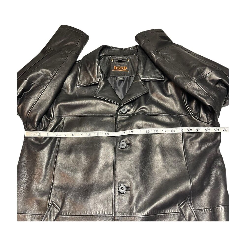 BGSD Mens Black Leather Long Sleeve Button Front Collared Jacket Blazer Large - Picture 6 of 10